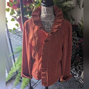 CHICO's Orange Ruffled Collar Scroll Design Corduroy Jacket SZ 2 /Medium